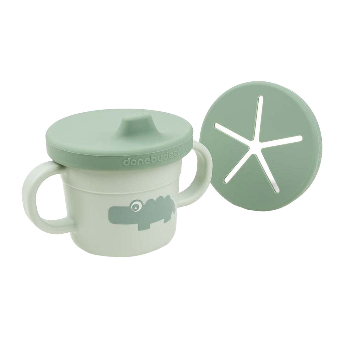 Bicchiere 3 in 1 con Beccuccio e Porta Snack – Croco Verde | Done by Deer