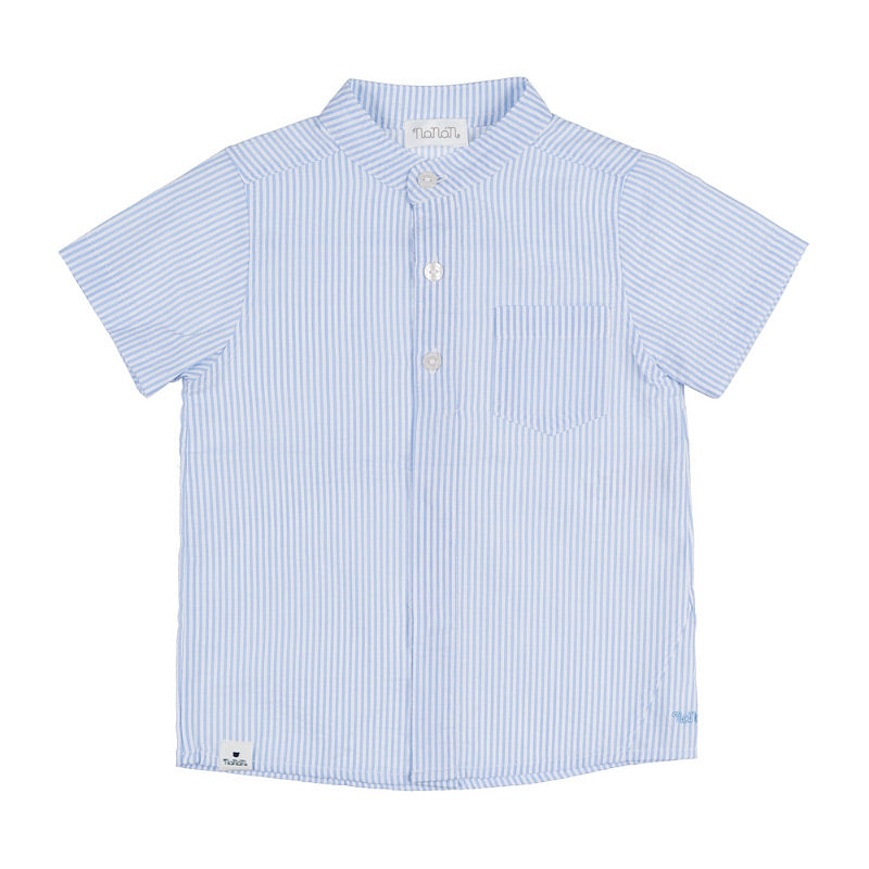 Camicia a mezza manica a righe azzurre e bianche