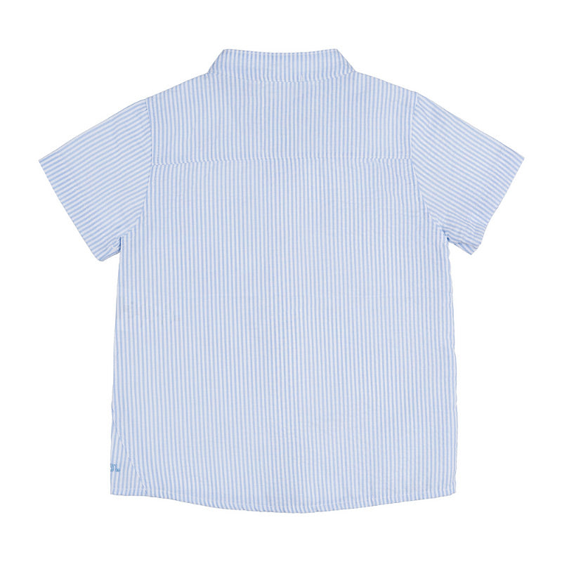 Camicia a mezza manica a righe azzurre e bianche