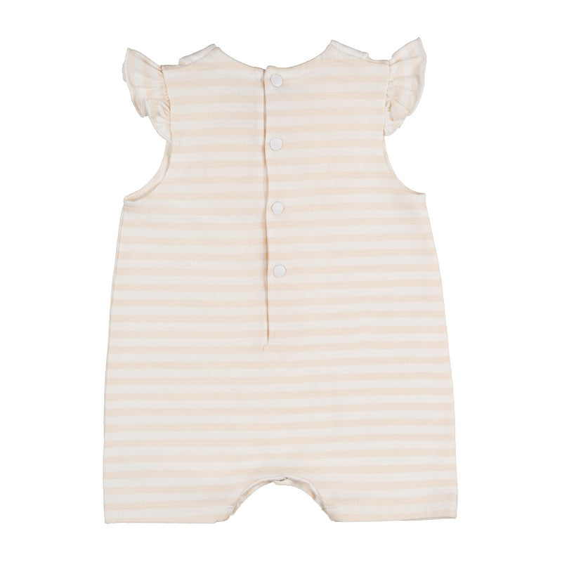 Pagliaccetto a righe beige con fiocco