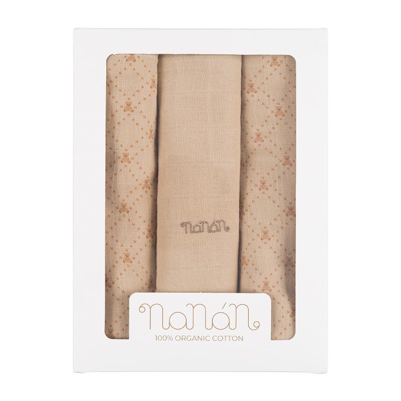 Set 3 pezzi mussola beige 80x80 cm